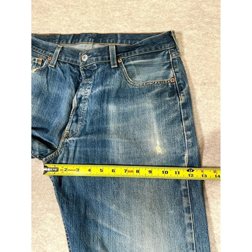 Levis 501 Original Fit‎ Straight Jeans Mens 36x34 Blue Denim Cotton Frayed Hem